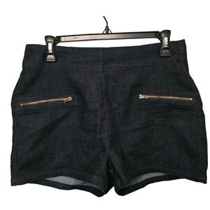 [Liquidx] Dark Navy Denim Short Shorts High Waist Gold Zippers Women's 11/12